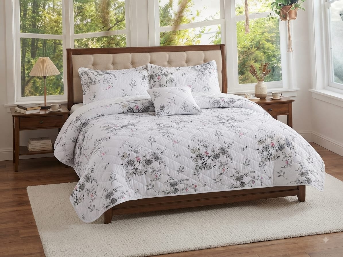 Feather Gold Collection – 5-Piece Quilted Bedspread Set