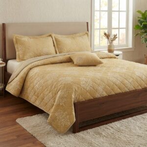 Feather Gold Collection – 5-Piece Quilted Bedspread Set